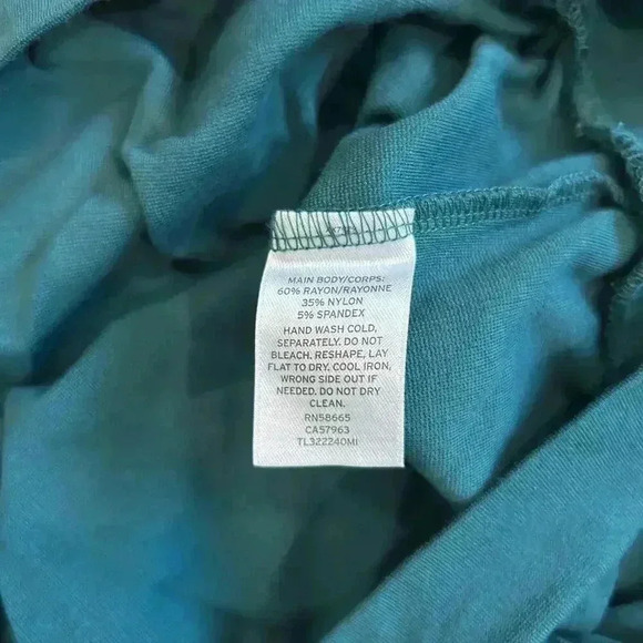 NWT Leith Long Sleeve Surplice Top Teal Deep Stretch Knit Faux Wrap Career XS - Picture 6 of 6